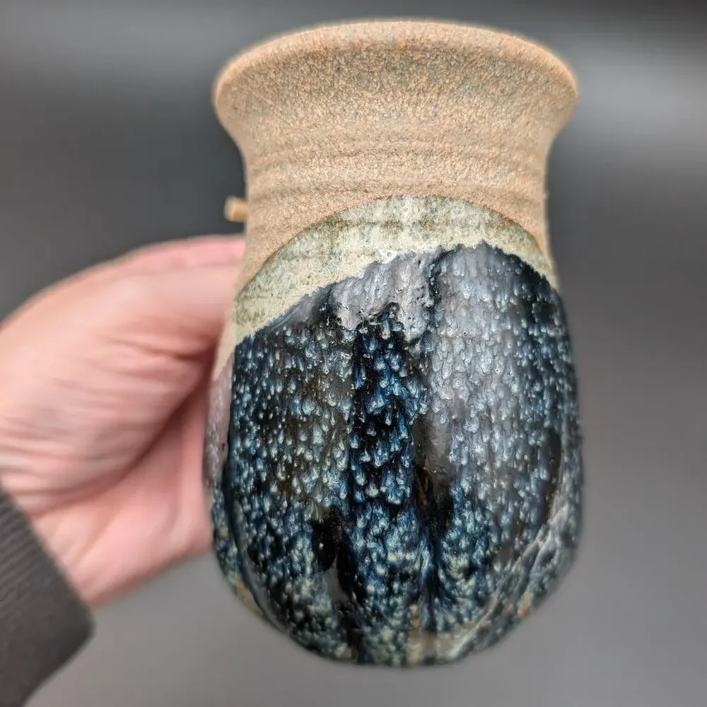 Studio Pottery Hanging Wall Pocket Vase Air Plant Holder Stoneware Drip Glaze